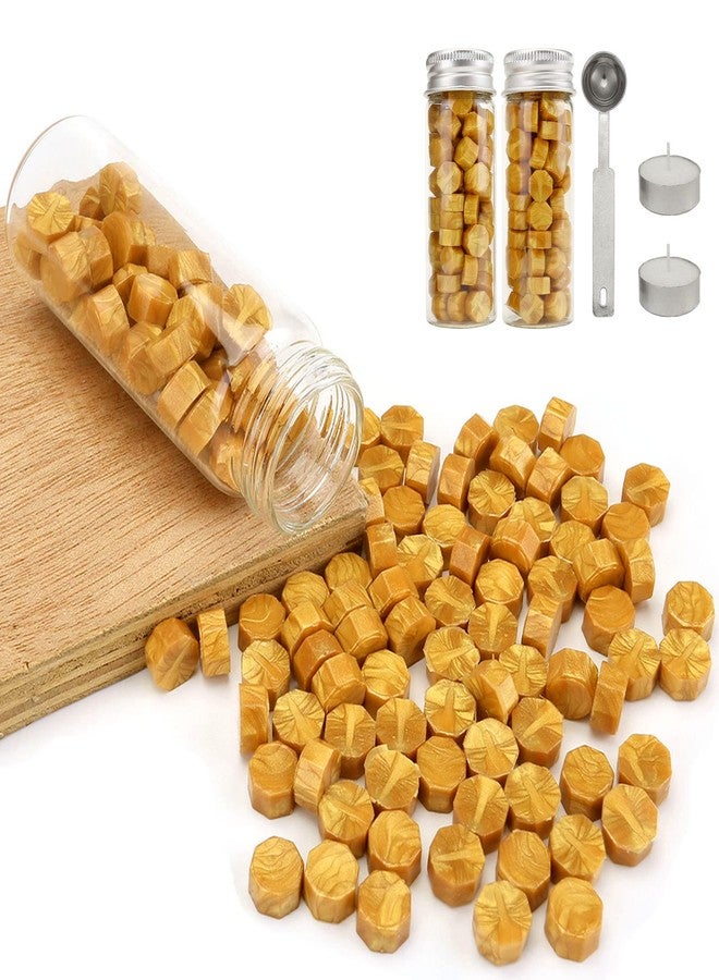 Yoption Gold Wax Seal Beads, Yoption 150 Pieces Octagon Sealing Wax Sticks Beads with Candle Melting Spoon for Wax Seal Stamp (Gold) - Image 1